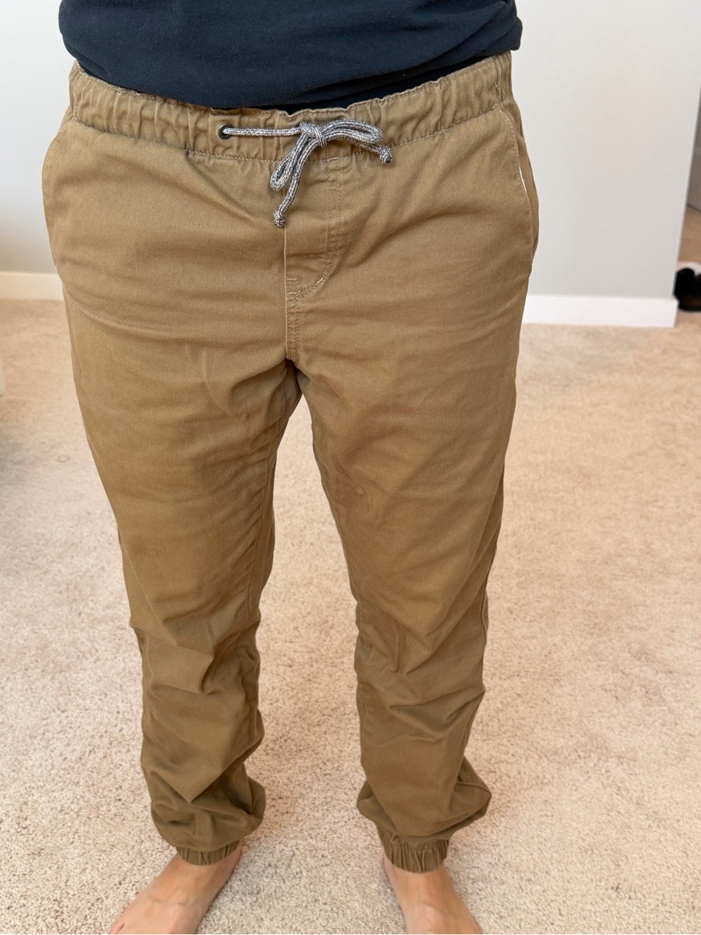 Quality freeworld Tan khaki chino pants with drawstring waist and elastic cuff